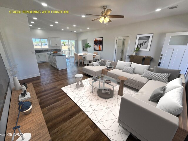 759 S 5th St W, Snowflake, AZ 85937 - living area featuring wood finished floors, recessed lighting, ceiling fan, and baseboards