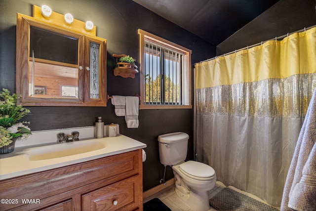 2796 Chandelle Ln, Overgaard, AZ 85933 - bathroom with tile patterned flooring, vanity, vaulted ceiling, and a shower with curtain