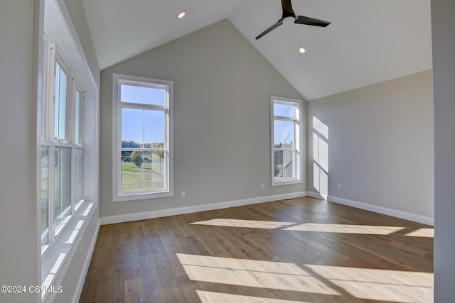114 Windsor Way, Lewisburg, PA 17837 - spare room with healthy amount of natural light, a ceiling fan, lofted ceiling, dark wood-style flooring, and baseboards