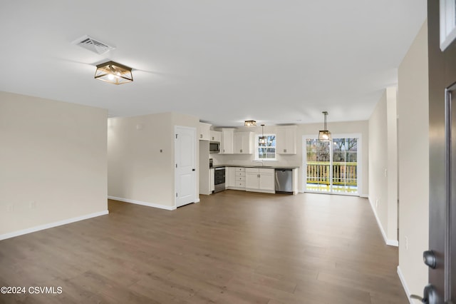 unfurnished living room with sink and dark hardwood / wood-style floors