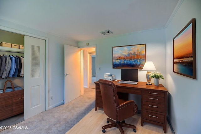 263 Bonnieville Rd, Stillwater, PA 17878 - office featuring ornamental molding, light carpet, and baseboards