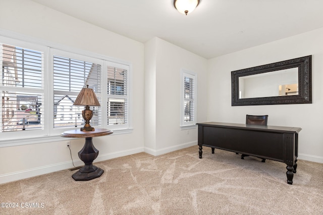 office with a healthy amount of sunlight and light colored carpet