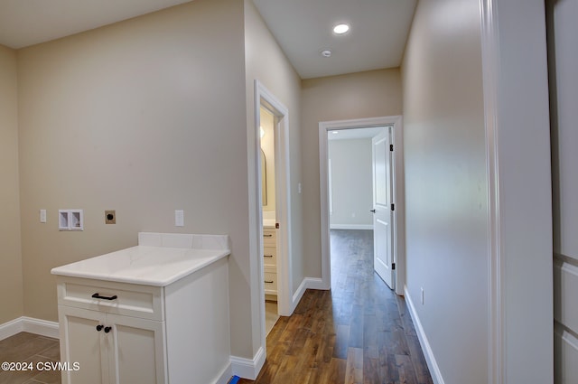 hall featuring dark wood-type flooring