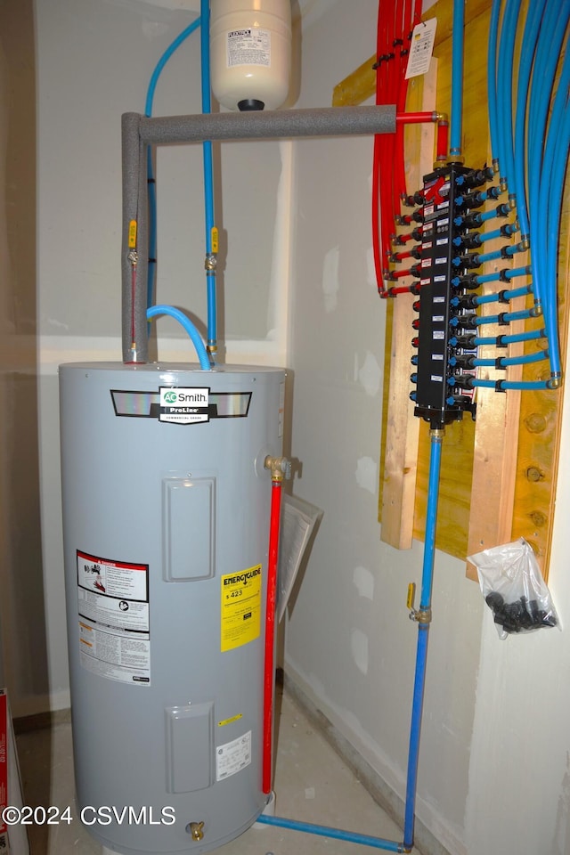 utility room with electric water heater