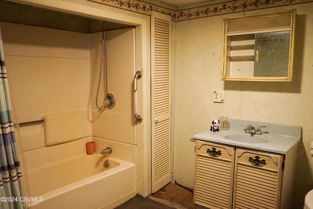 full bathroom featuring vanity, toilet, and shower / bathtub combination with curtain