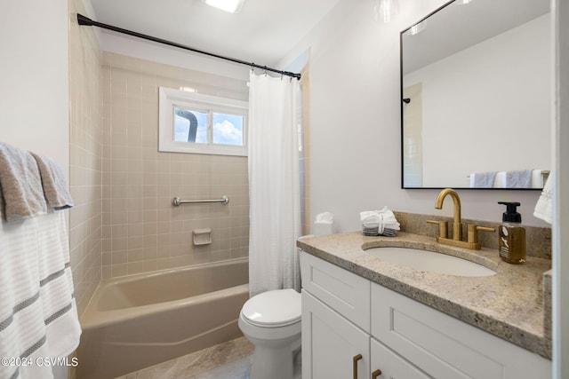 full bathroom featuring tile patterned flooring, vanity, shower / tub combo, and toilet