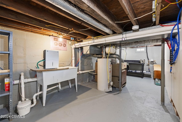 basement with gas water heater