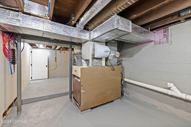 basement with heating unit