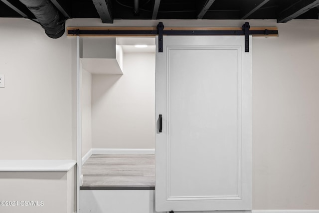 interior space with a barn door