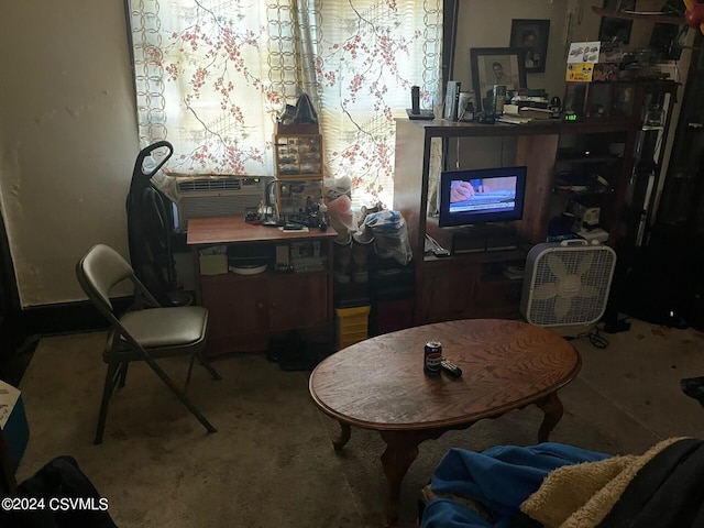 interior space with carpet and cooling unit