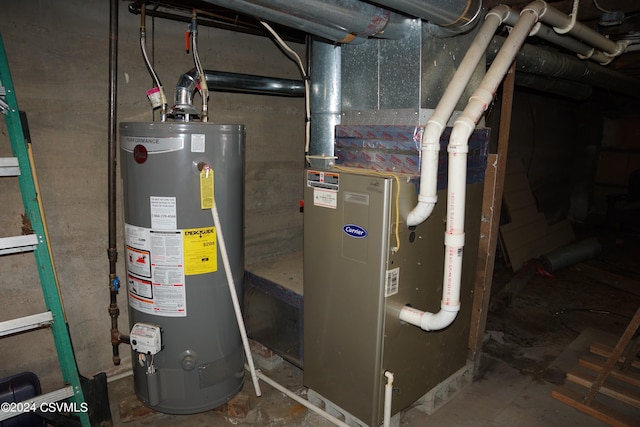 utility room featuring water heater