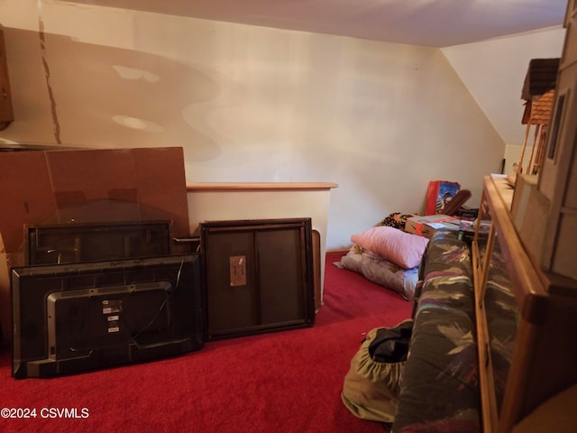 interior space with carpet flooring and lofted ceiling