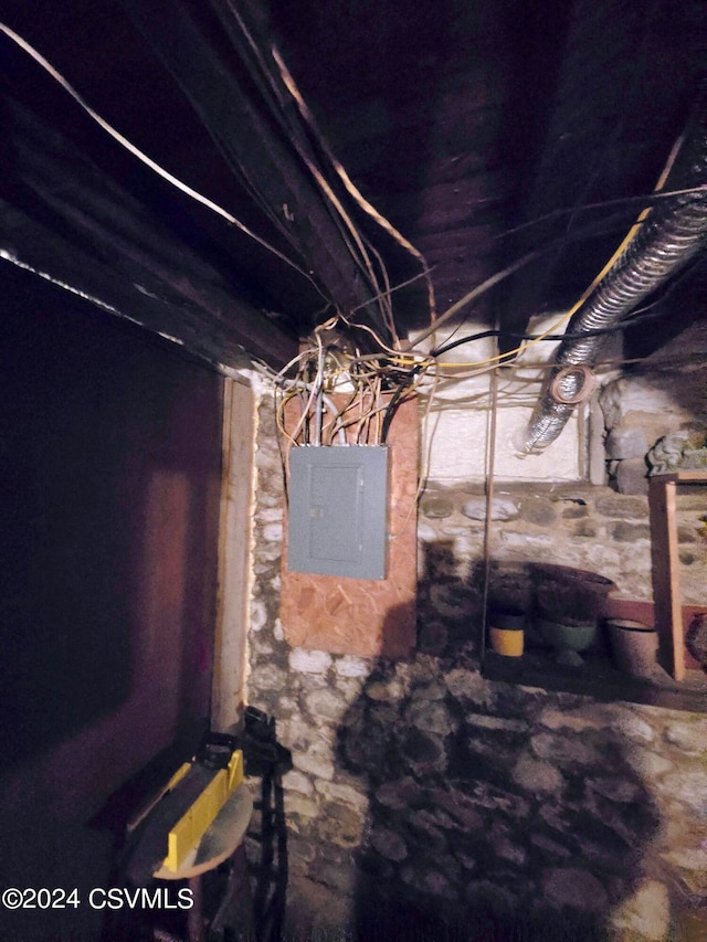 basement featuring electric panel