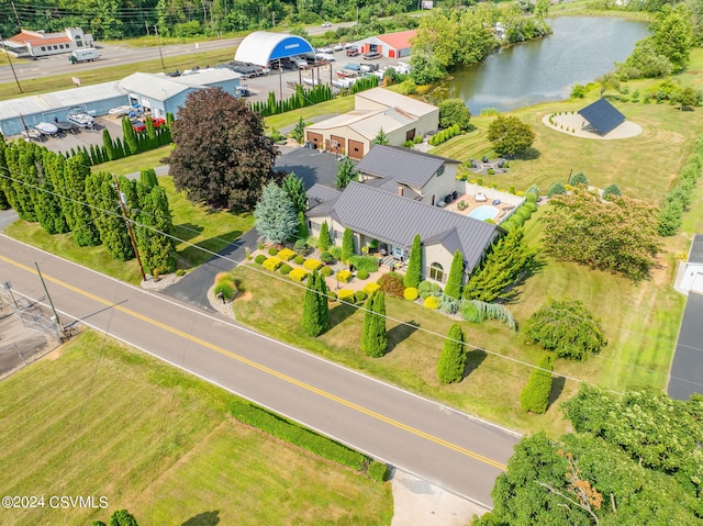 aerial view with a water view