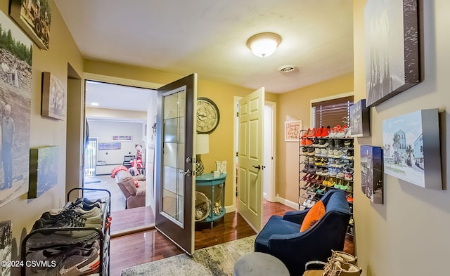 doorway featuring french doors and dark hardwood / wood-style floors