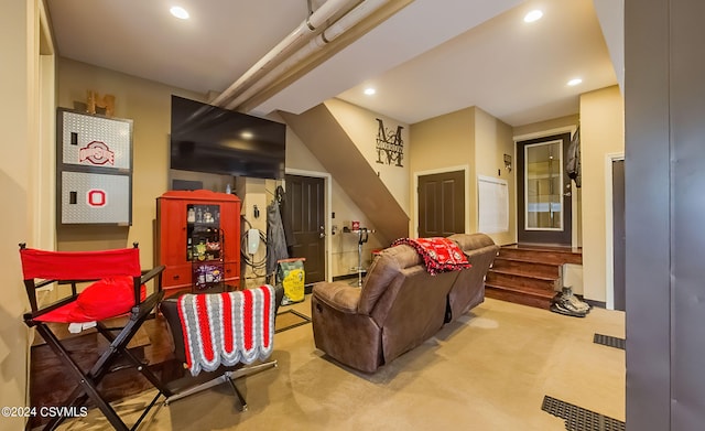 living room featuring carpet flooring