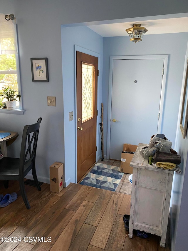 entryway with hardwood / wood-style flooring