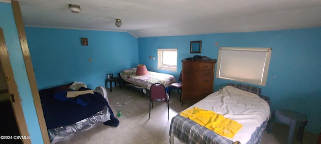 bedroom with lofted ceiling