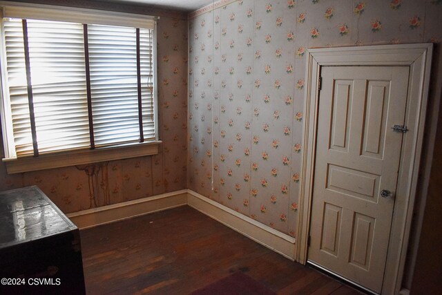 empty room featuring plenty of natural light and dark wood-type flooring