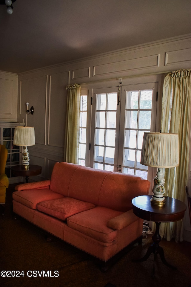 living room featuring ornamental molding