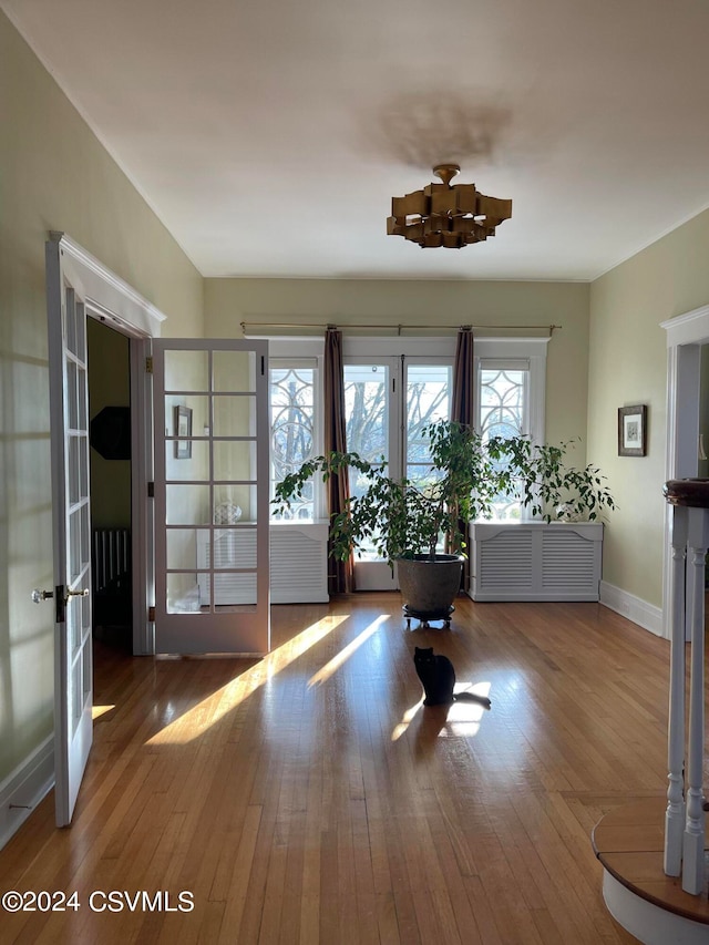 interior space featuring wood-type flooring and french doors