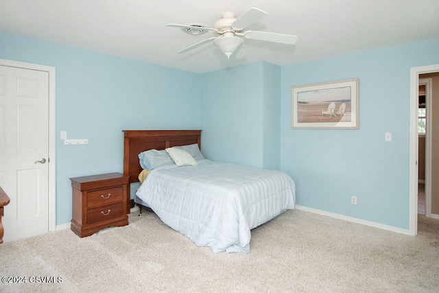 bedroom with carpet floors and ceiling fan