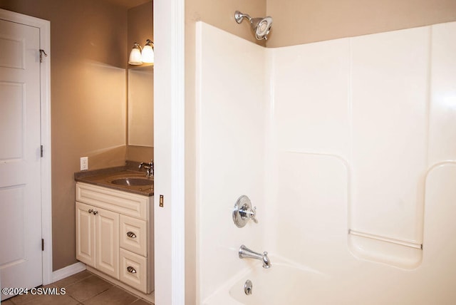 bathroom with vanity, shower / tub combination, and tile patterned floors