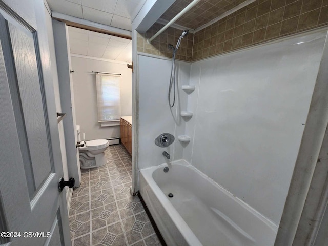 full bathroom featuring tile patterned flooring, vanity, toilet, and tub / shower combination