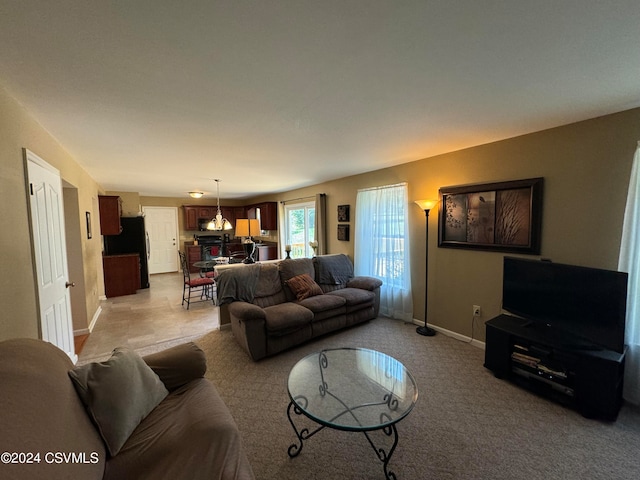 living room with light carpet