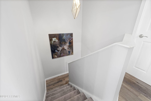 stairway with wood-type flooring