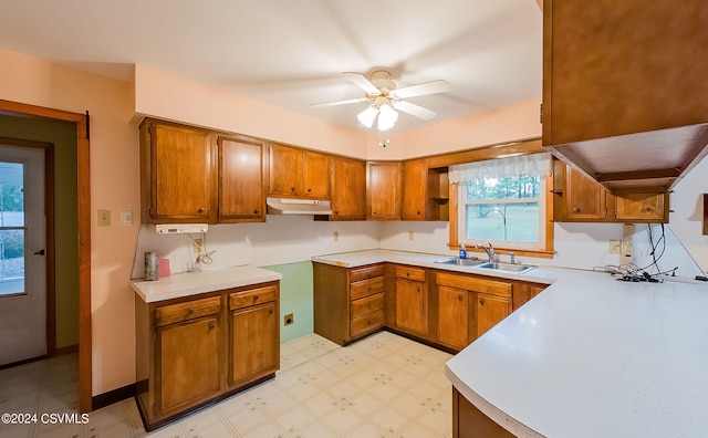 kitchen with ceiling fan and sink