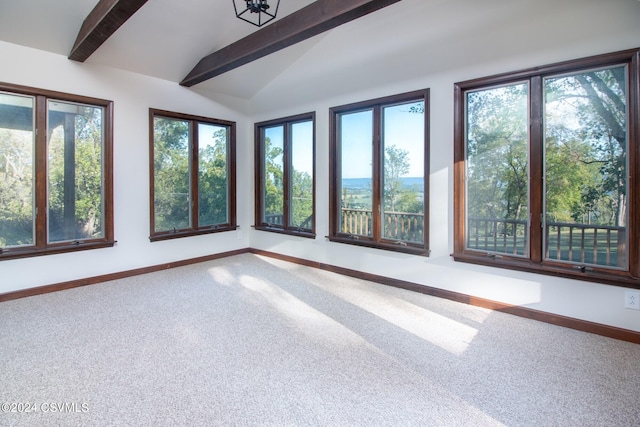 interior space featuring vaulted ceiling with beams and a wealth of natural light