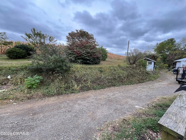 view of road with gravel driveway