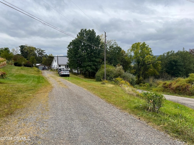 view of street featuring gravel driveway