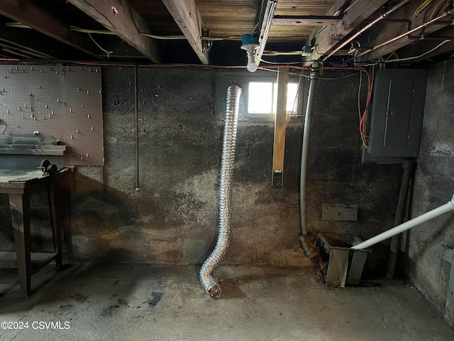 basement featuring electric panel