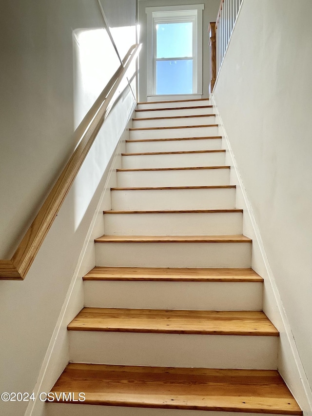 stairway with wood-type flooring