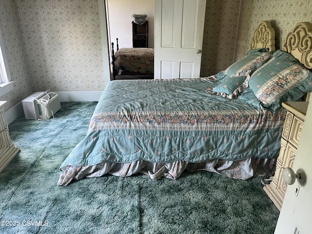 1442 Hemlock St, Coal Township, PA 17866 - bedroom with carpet floors, wallpapered walls, and a wall unit AC