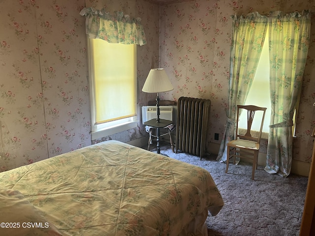 1442 Hemlock St, Coal Township, PA 17866 - bedroom with radiator heating unit, wallpapered walls, and carpet