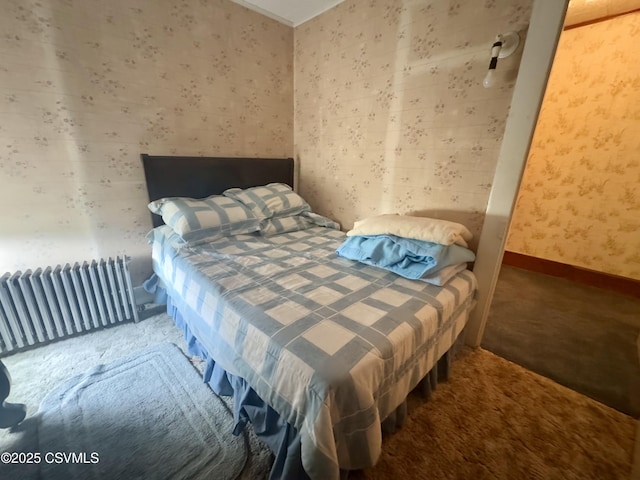 1442 Hemlock St, Coal Township, PA 17866 - carpeted bedroom featuring wallpapered walls and radiator