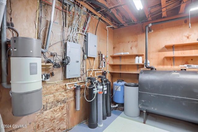 utility room with electric panel and heating fuel