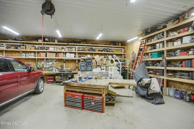 garage featuring a workshop area