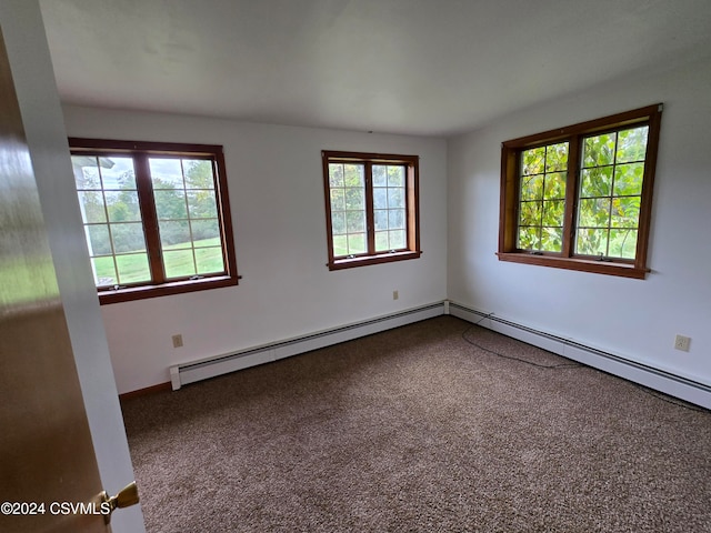 spare room featuring carpet and baseboard heating