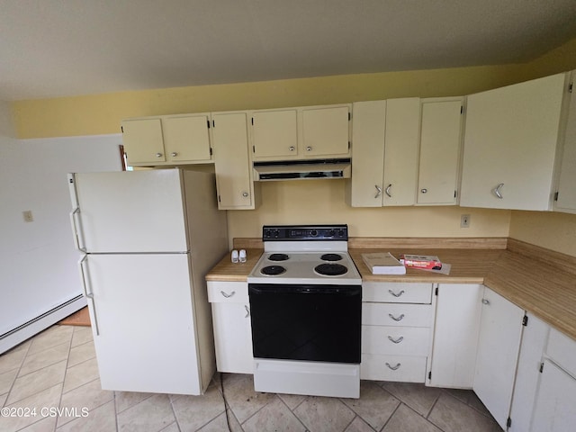 kitchen with white appliances and light tile patterned flooring