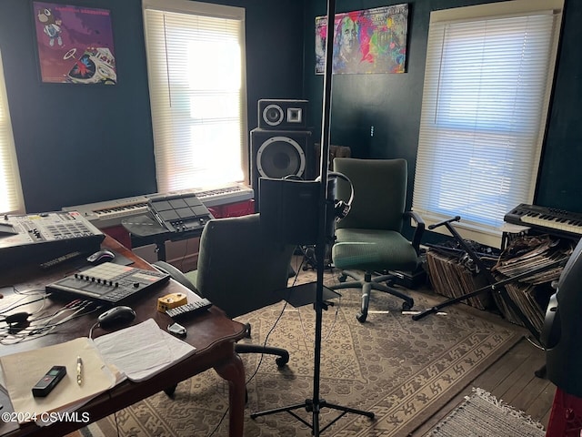 office area with hardwood / wood-style flooring