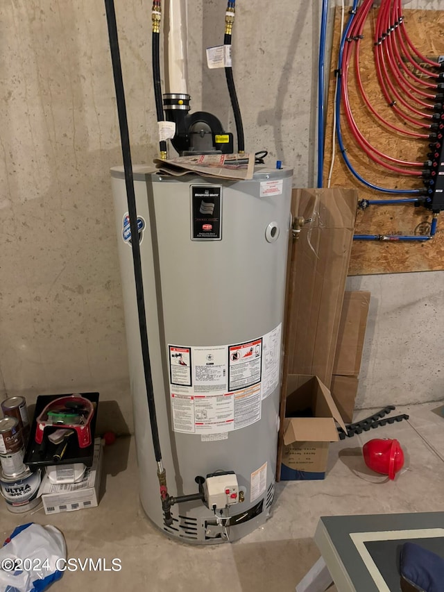 utility room featuring water heater