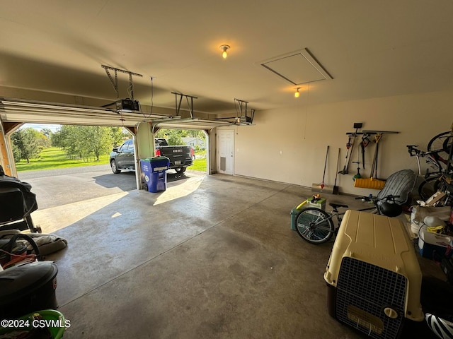 garage with a garage door opener