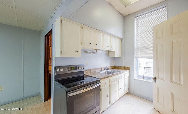 kitchen with sink and stainless steel electric stove