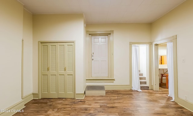 interior space featuring a closet and hardwood / wood-style flooring