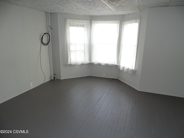 spare room with hardwood / wood-style floors and a paneled ceiling