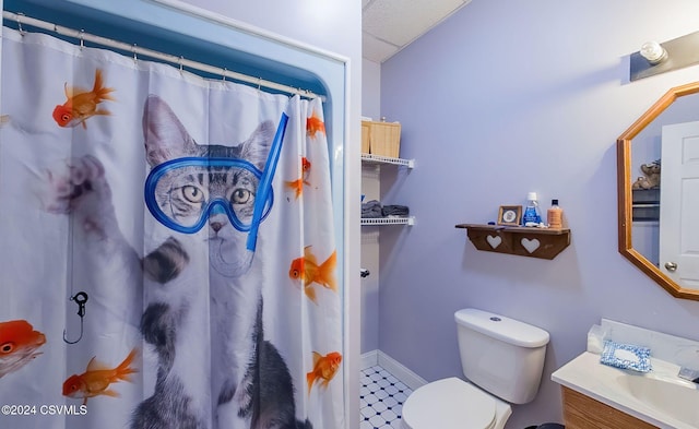 bathroom with vanity, toilet, and walk in shower